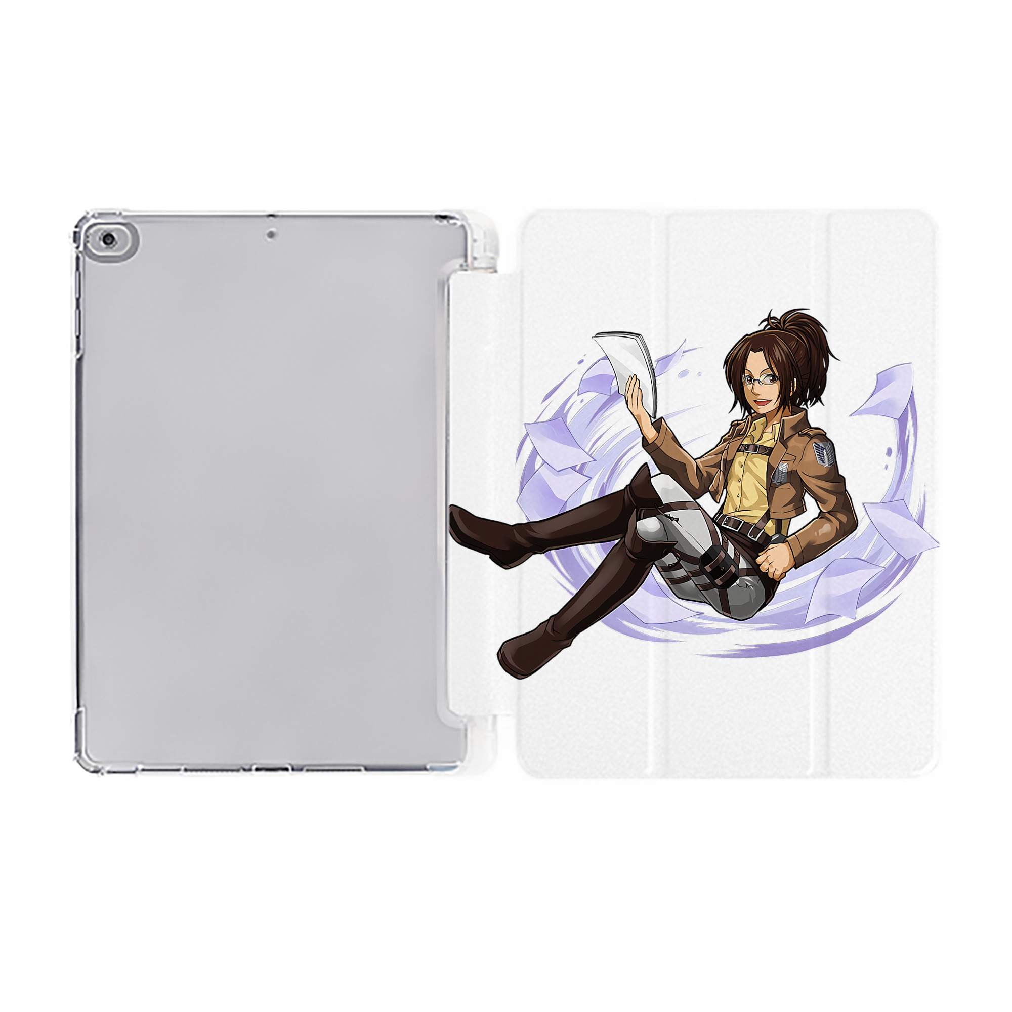 （画像用） 進撃の巨人 ハンジ·ゾエ Attack on Titan Hanji Zoe IPad ケース ペン収納付き 三つ折りスタンド PUレザー×シリコン 対応機種9.5/10.5/10.9インチ